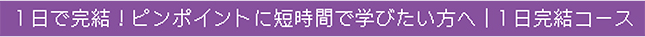 1日で完結！ピンポイントに短時間で学びたい方へ | 1日完結コース